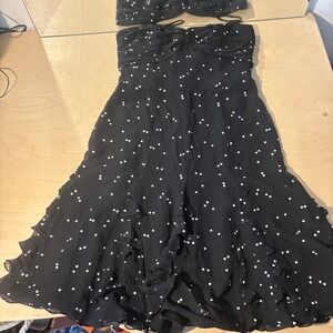 Vintage‎ Kay Unger Polka Dot Silk Dress Women Sz 6 Black Ruffle Cocktail Party
